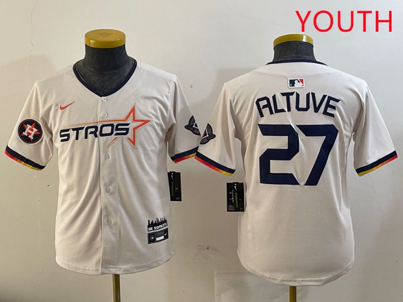 Youth Houston Astros #27 Altuve Cream Three generations Joint Name 2025 Nike MLB Jersey style 4115->youth mlb jersey->Youth Jersey